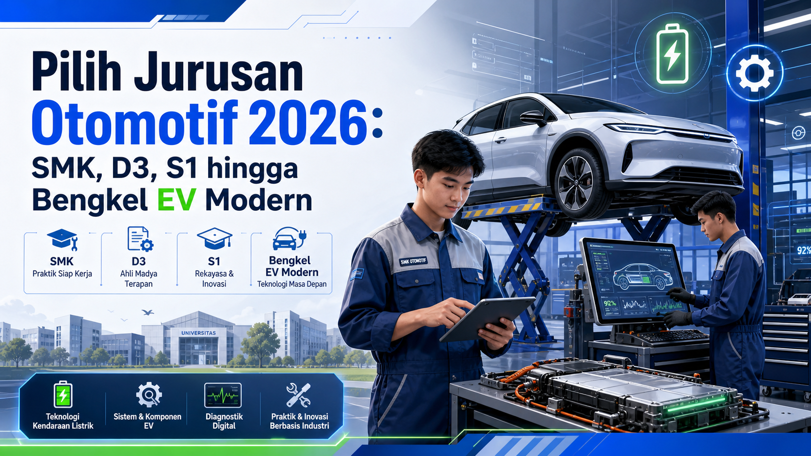 otomotif - Pilih Jurusan Otomotif 2026: SMK, D3, S1 hingga Bengkel EV Modern